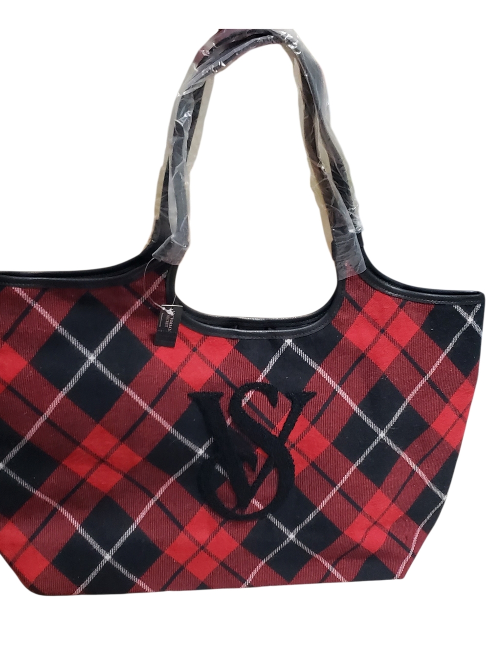 VICTORIA SECRET Red Plaid Holiday Tote Bag with Monogram Accent | NWT Large